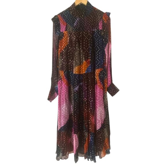 Rare Oliphant Drop Waist Smocked Neck Art Navy Print Maxi Dress S Oversized Boho - Picture 4 of 11